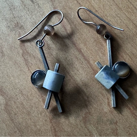 Jewelry - Modernist Silver Geometric Dangle Earrings